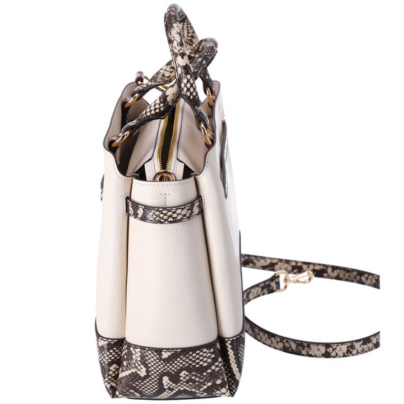 Michael Kors Reed Large Belted Satchel Bag Neutral Python Light Cream Leather - Picture 5 of 8